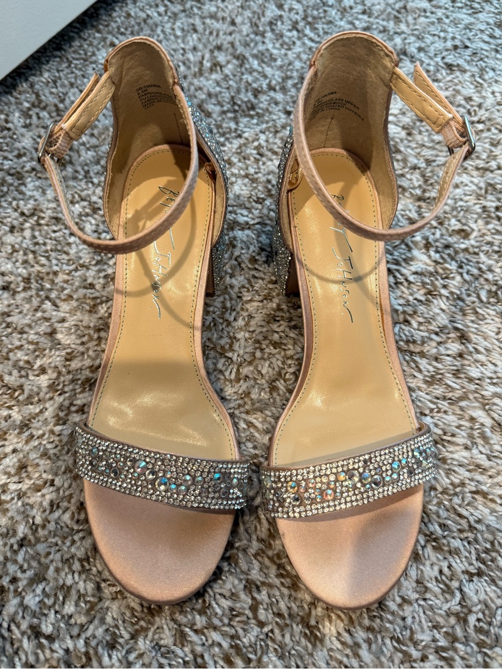 Betsey Johnson Champagne Crystal Strap Heels